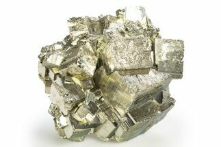 Gleaming Striated Cubic Pyrite Cluster - Peru #329291