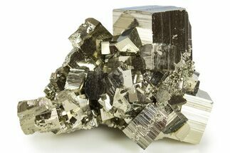 Gleaming Striated Cubic Pyrite Cluster - Peru #337366