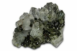 Sparkling Dark Green Epidote Crystals with Quartz - Turkey #337450