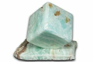 Polished Blue Caribbean Calcite Cube with Base - Pakistan #338312