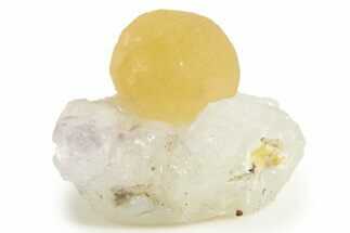 Botryoidal Yellow Fluorite on Quartz & Amethyst - India #342394