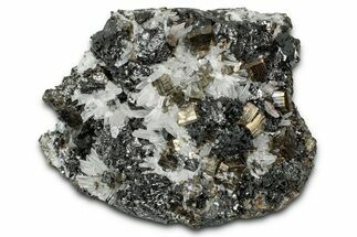Gleaming Pyrite Crystals and Quartz on Sphalerite - Peru #347645