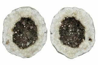 Keokuk Geode with Iridescent Calcite Crystals (Pair) - Missouri #349539