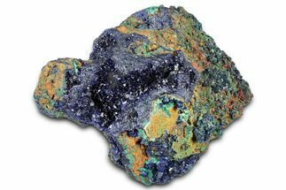 Sparkling Azurite Crystals with Fibrous Malachite - China #350802