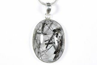 Glassy Tourmalinated Quartz Pendant - Sterling Silver #354016