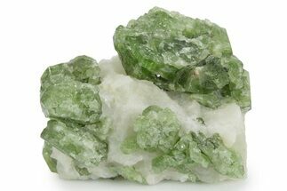 Glossy Green Diopside Crystals on Calcite - Afghanistan #354665