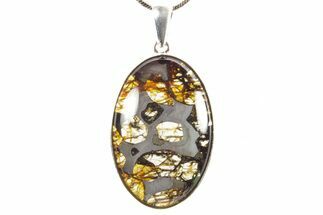 Sericho Pallasite Oval Meteorite Pendant - Sterling Silver #364105