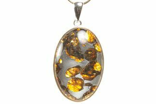 Sericho Pallasite Oval Meteorite Pendant - Sterling Silver #365608