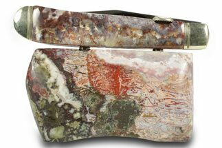 Pocket Knife with Lace Agate Inlays & Matching Base #370739