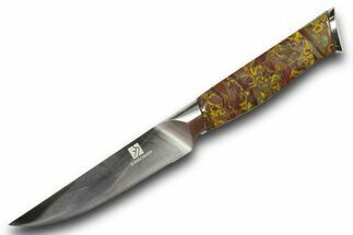 Serrated Knife with Fruit Jasper Stone Inlays #370843