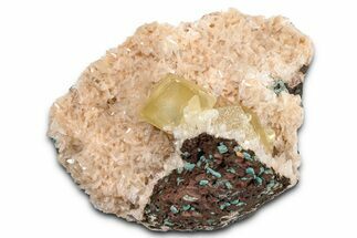 Yellow Calcite Crystals on Sparkling Heulandite - India #369430