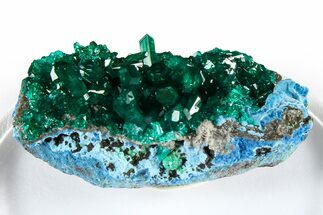 Gemmy Dioptase Crystal Cluster on Plancheite - Sanda, Congo #372225