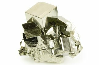 Gleaming Striated Cubic Pyrite Cluster - Peru #372795