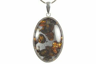 Sericho Pallasite Oval Meteorite Pendant - Sterling Silver #373090