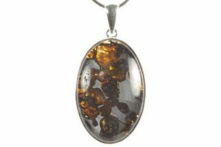 Sericho Pallasite Oval Meteorite Pendant - Sterling Silver #373092